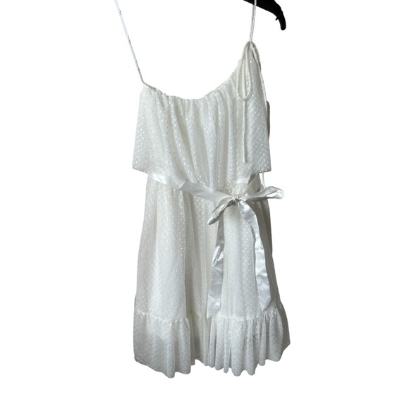 NWT Lulus White Adorable Event Swiss Dot Mesh One Shoulder Mini Dress Small - Picture 4 of 12